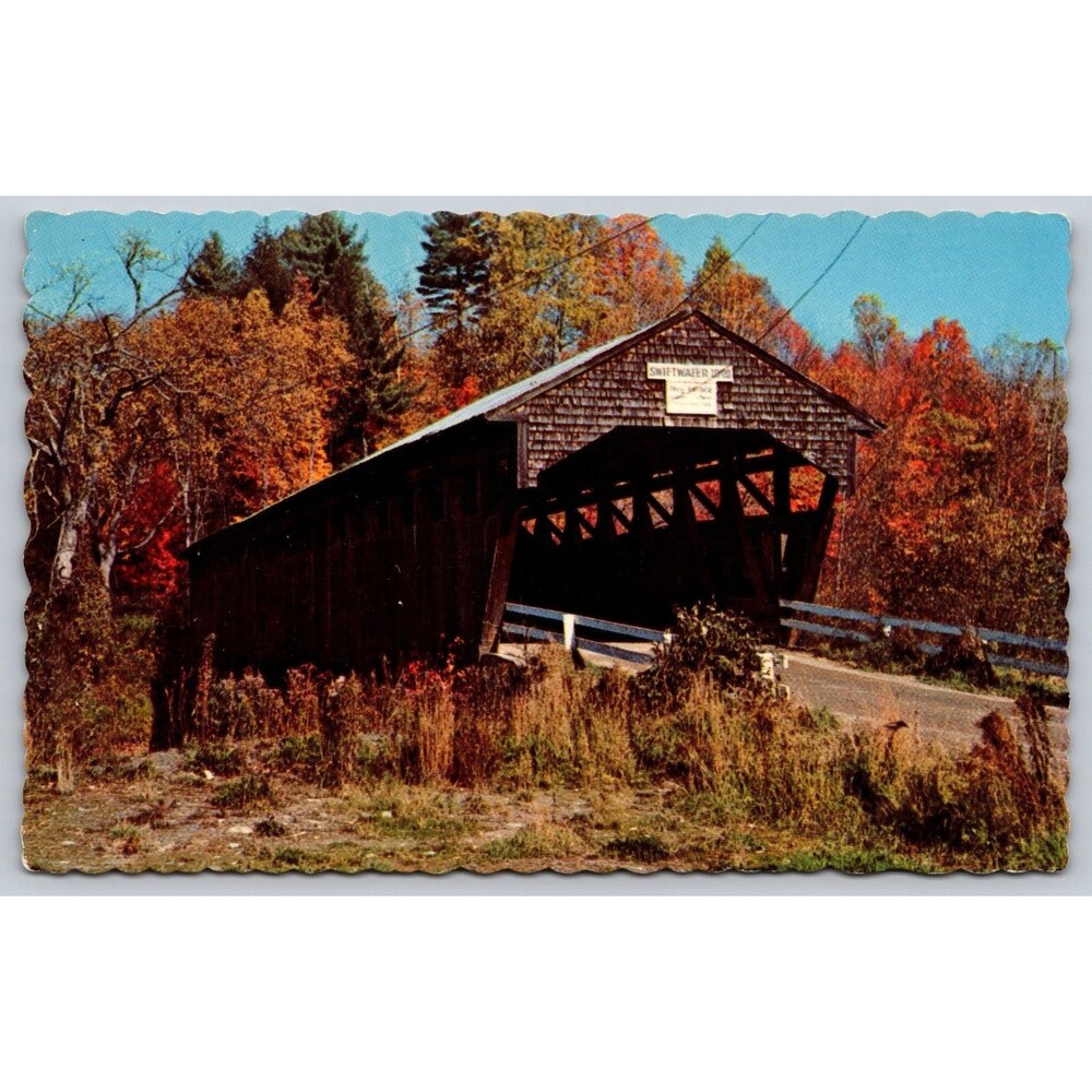 Postcard New Hampshire Bath Swiftwater Covered Bridge Wild Ammonoosuc River 1960